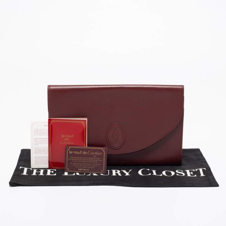 Pre Owned Cartier Burgundy Leather Vintage Les Must de Cartier Clutch