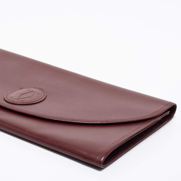 Pre Owned Cartier Burgundy Leather Vintage Les Must de Cartier Clutch