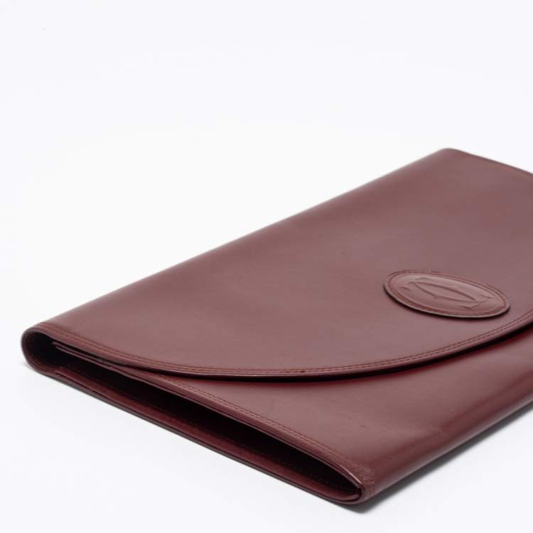 Pre Owned Cartier Burgundy Leather Vintage Les Must de Cartier Clutch