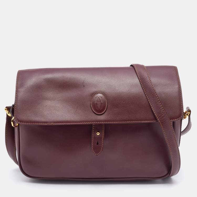 Pre Owned Cartier Burgundy Leather Must de Cartier Shoulder Bag