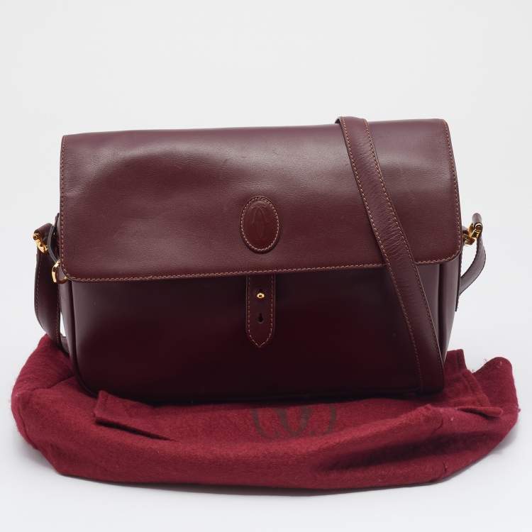Pre Owned Cartier Burgundy Leather Must de Cartier Shoulder Bag
