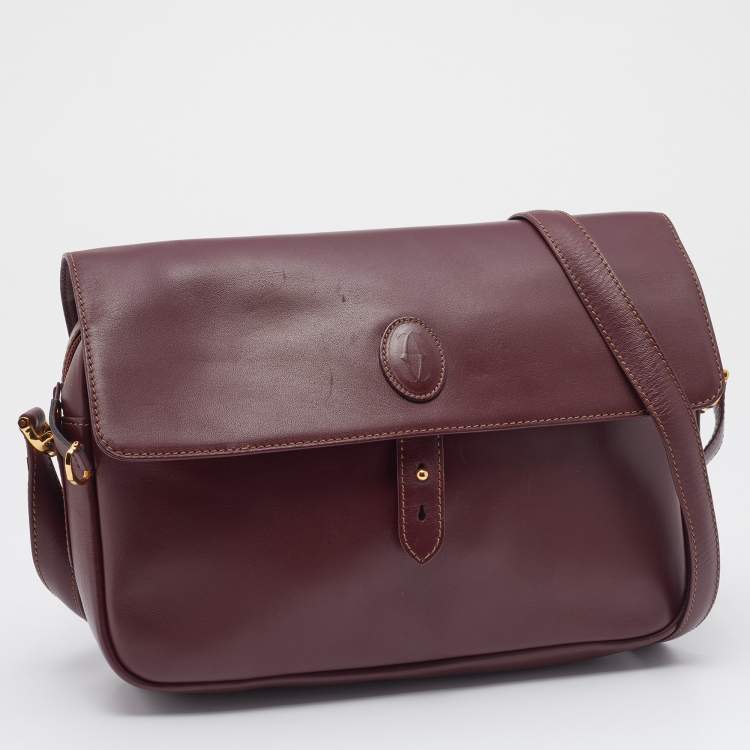 Pre Owned Cartier Burgundy Leather Must de Cartier Shoulder Bag