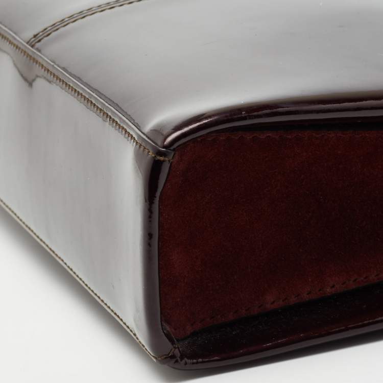 Pre Owned Cartier Dark Brown Patent Leather And Suede Classic Feminine Line Chain Bag