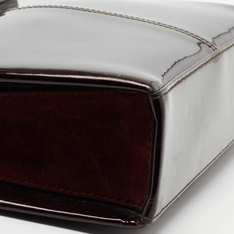 Pre Owned Cartier Dark Brown Patent Leather And Suede Classic Feminine Line Chain Bag