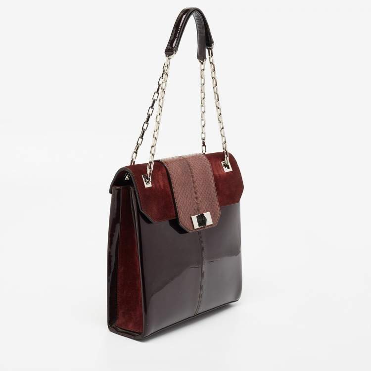 Pre Owned Cartier Dark Brown Patent Leather And Suede Classic Feminine Line Chain Bag