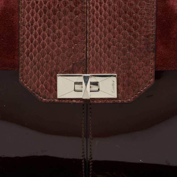 Pre Owned Cartier Dark Brown Patent Leather And Suede Classic Feminine Line Chain Bag