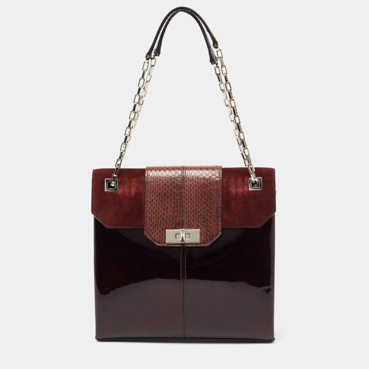 Pre Owned Cartier Dark Brown Patent Leather And Suede Classic Feminine Line Chain Bag