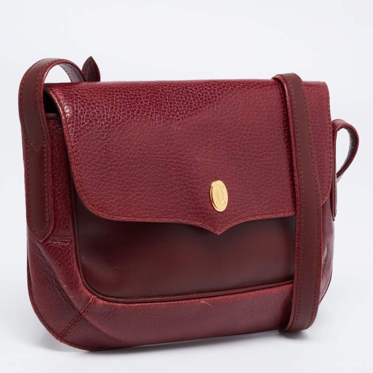 Pre Owned Cartier Burgundy Leather Must de Cartier Shoulder Bag
