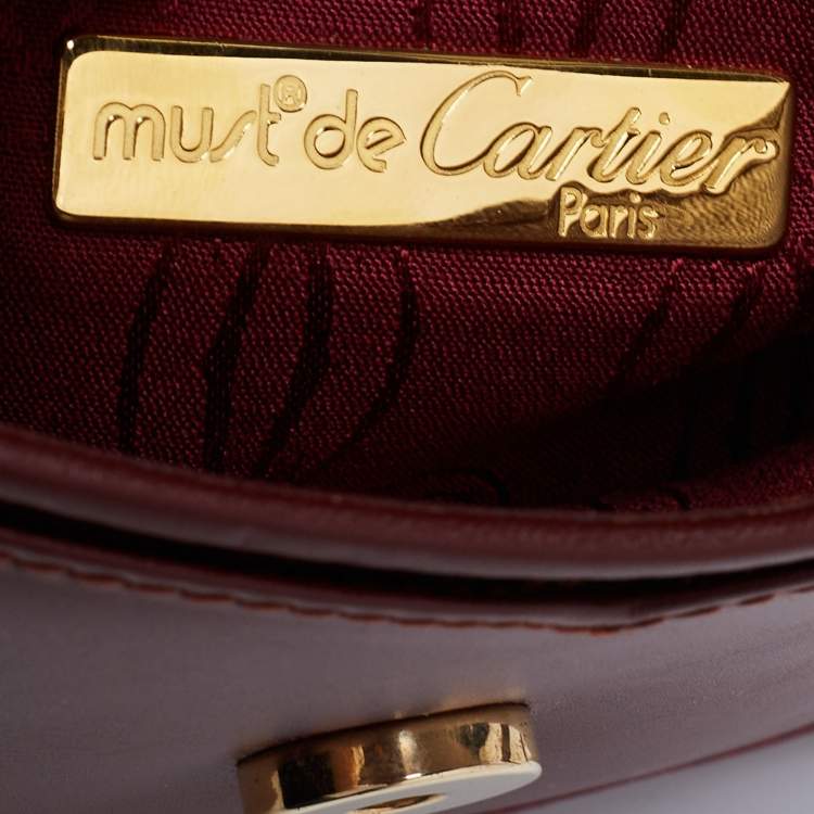 Pre Owned Cartier Burgundy Leather Must de Cartier Shoulder Bag