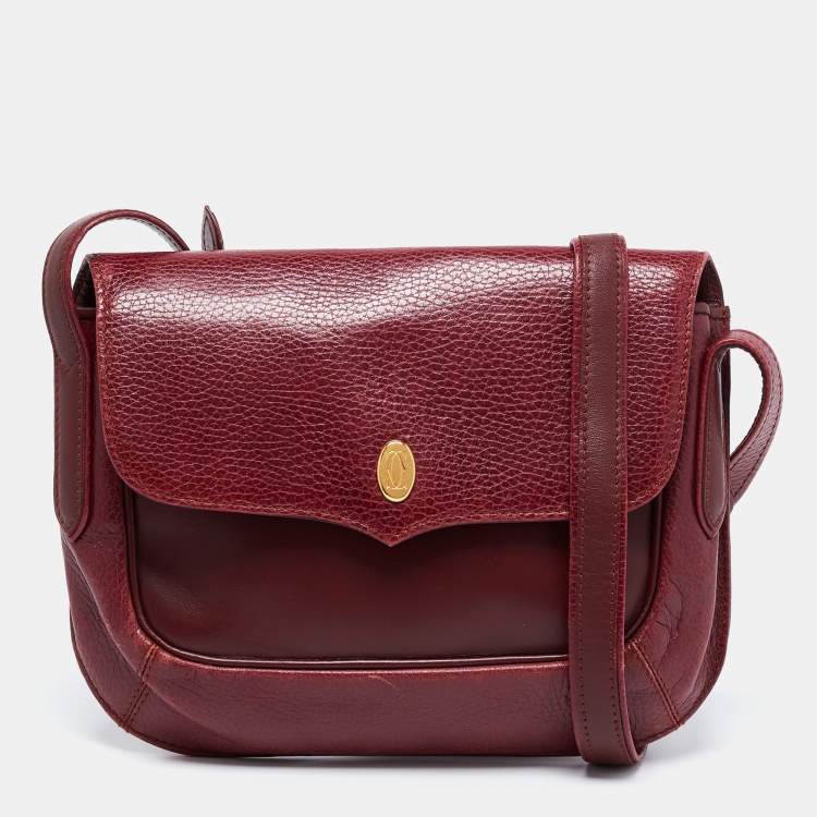 Pre Owned Cartier Burgundy Leather Must de Cartier Shoulder Bag