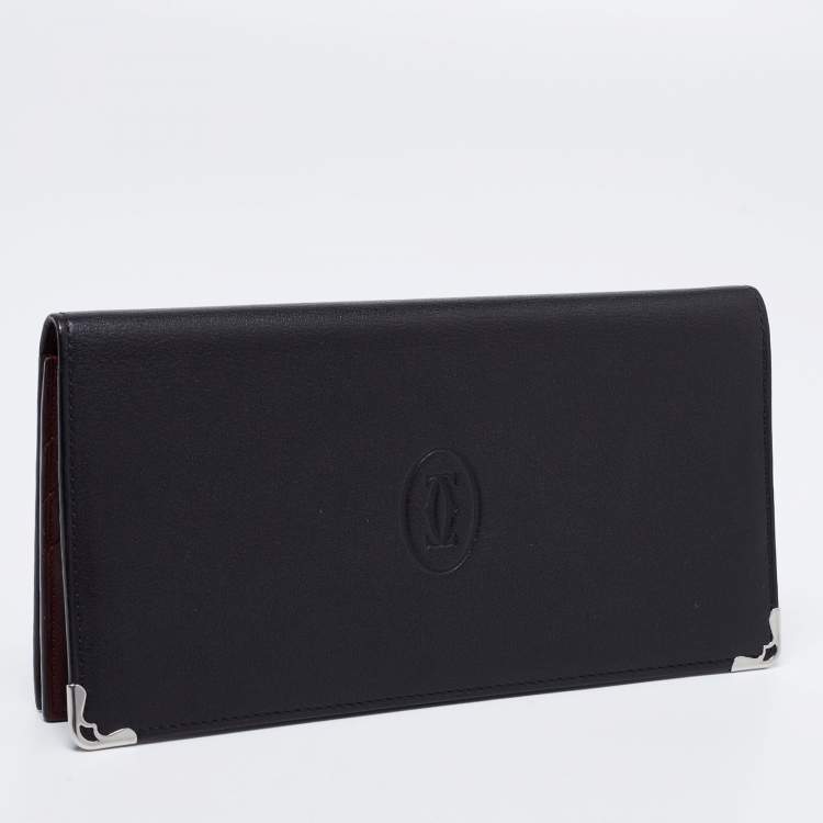 Pre Owned Cartier Black/Red Leather Must de Cartier Continental Wallet 
