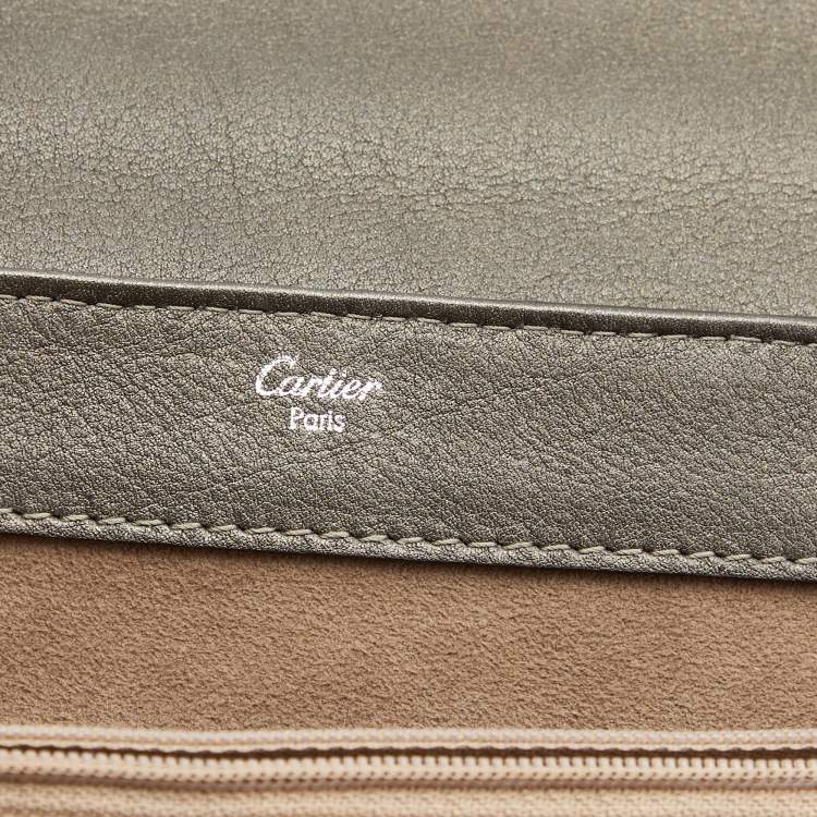 Pre Owned Cartier Grey Leather and Suede Feminine Line Top Handle Bag