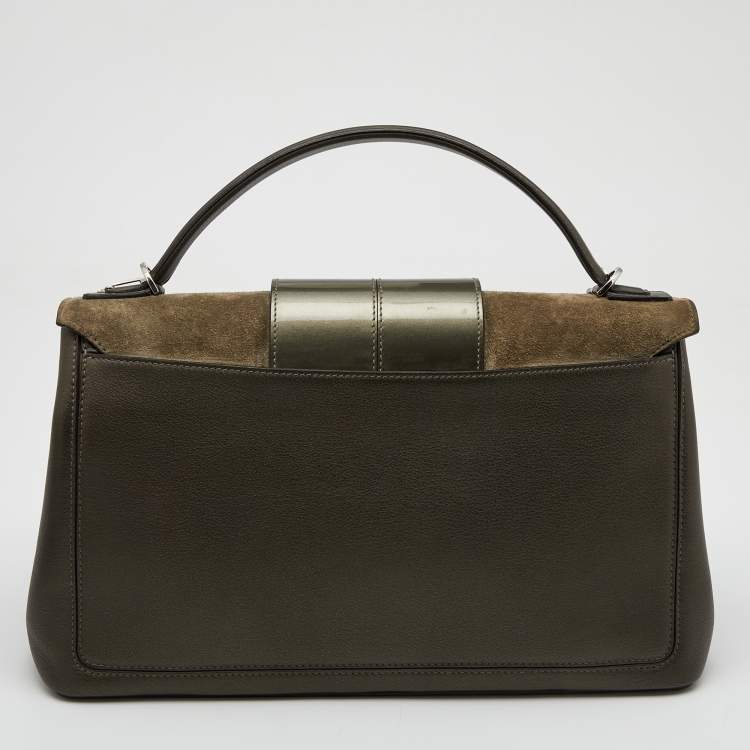 Pre Owned Cartier Grey Leather and Suede Feminine Line Top Handle Bag