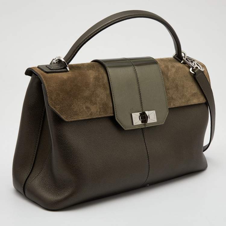 Pre Owned Cartier Grey Leather and Suede Feminine Line Top Handle Bag
