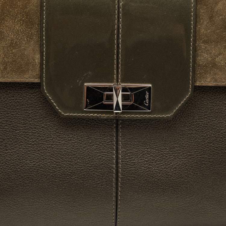 Pre Owned Cartier Grey Leather and Suede Feminine Line Top Handle Bag