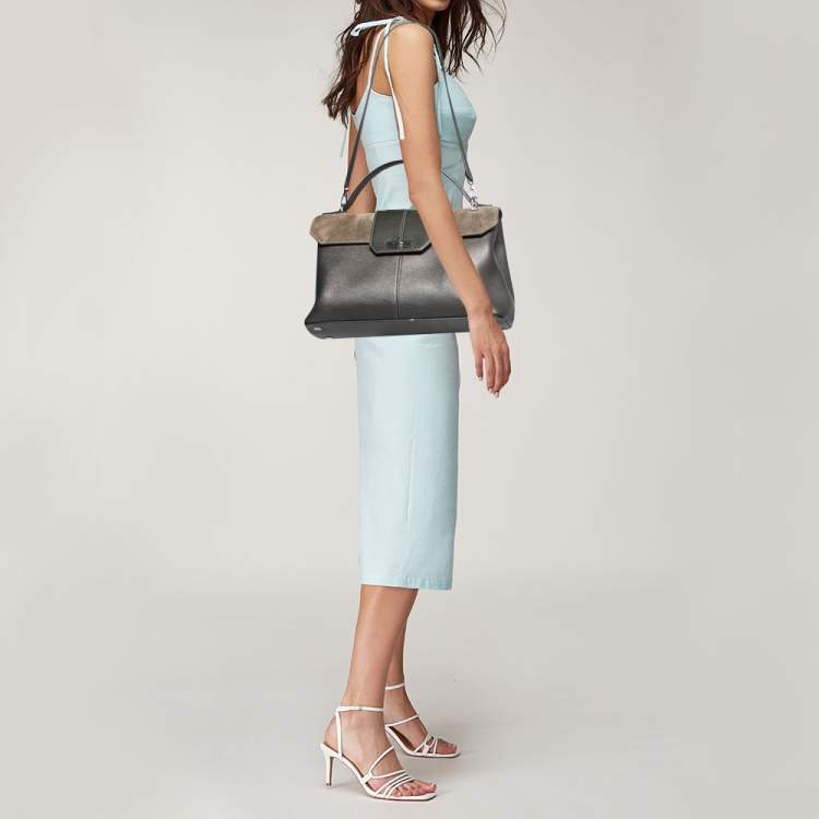 Pre Owned Cartier Grey Leather and Suede Feminine Line Top Handle Bag