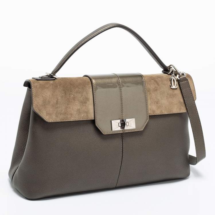 Pre Owned Cartier Grey Leather and Suede Feminine Line Top Handle Bag 