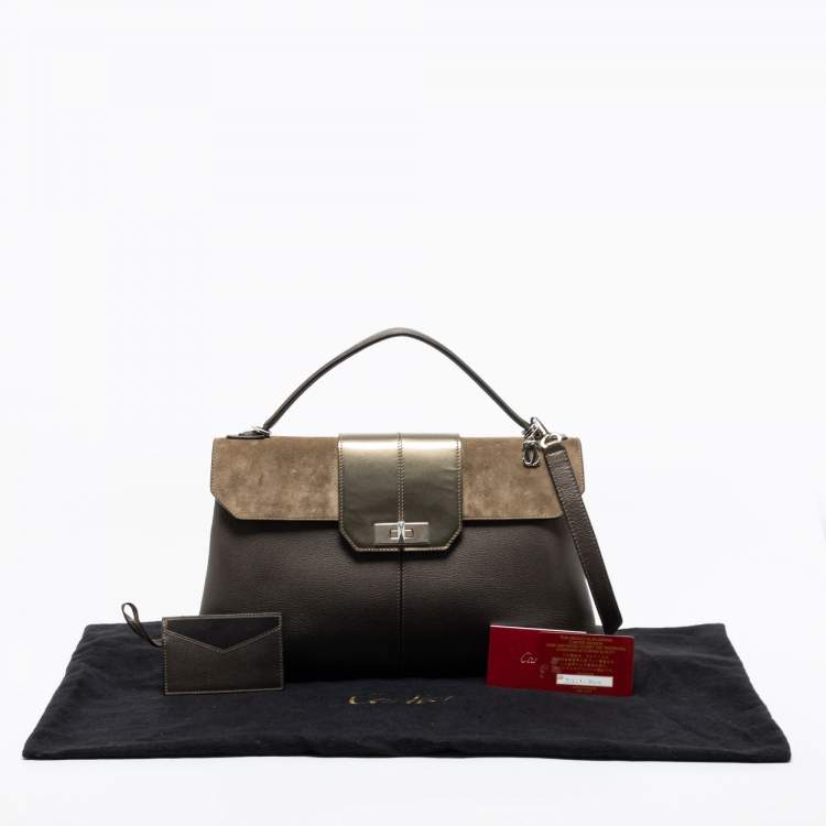 Pre Owned Cartier Grey Leather and Suede Feminine Line Top Handle Bag 
