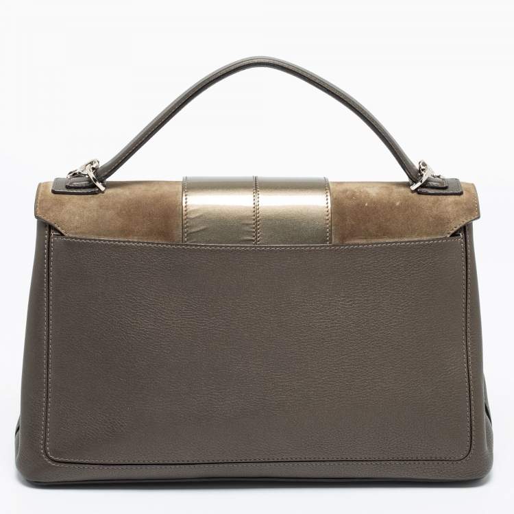 Pre Owned Cartier Grey Leather and Suede Feminine Line Top Handle Bag 