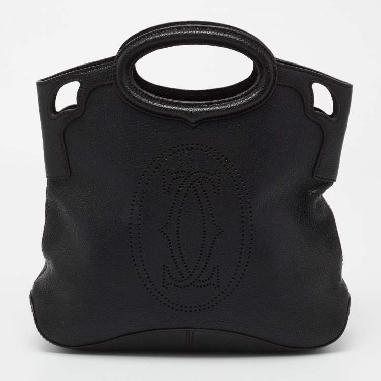Pre Owned Cartier Black Leather Marcello De Cartier Foldover Clutch
