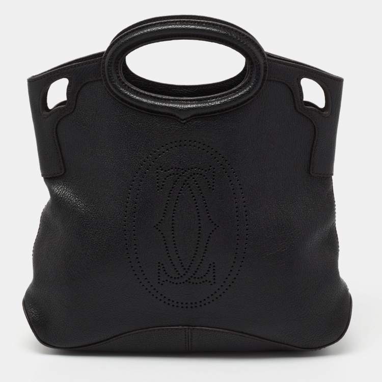 Pre Owned Cartier Black Leather Marcello De Cartier Foldover Clutch
