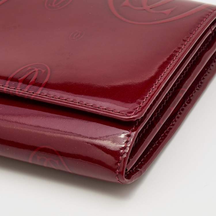 Pre Owned Cartier Dark Red Patent Leather Happy Birthday Continental Wallet