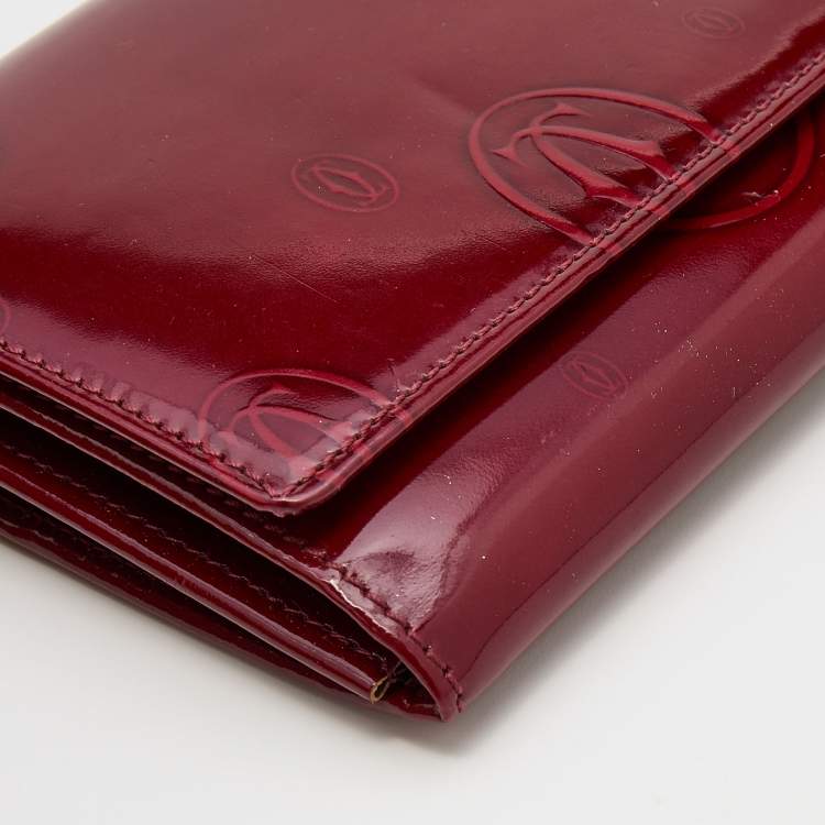 Pre Owned Cartier Dark Red Patent Leather Happy Birthday Continental Wallet