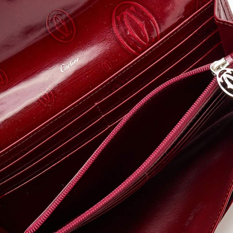 Pre Owned Cartier Dark Red Patent Leather Happy Birthday Continental Wallet