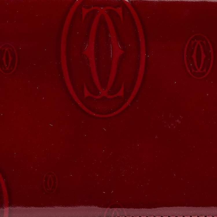 Pre Owned Cartier Dark Red Patent Leather Happy Birthday Continental Wallet