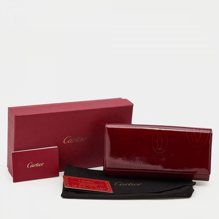 Pre Owned Cartier Dark Red Patent Leather Happy Birthday Continental Wallet