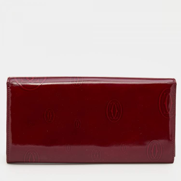 Pre Owned Cartier Dark Red Patent Leather Happy Birthday Continental Wallet
