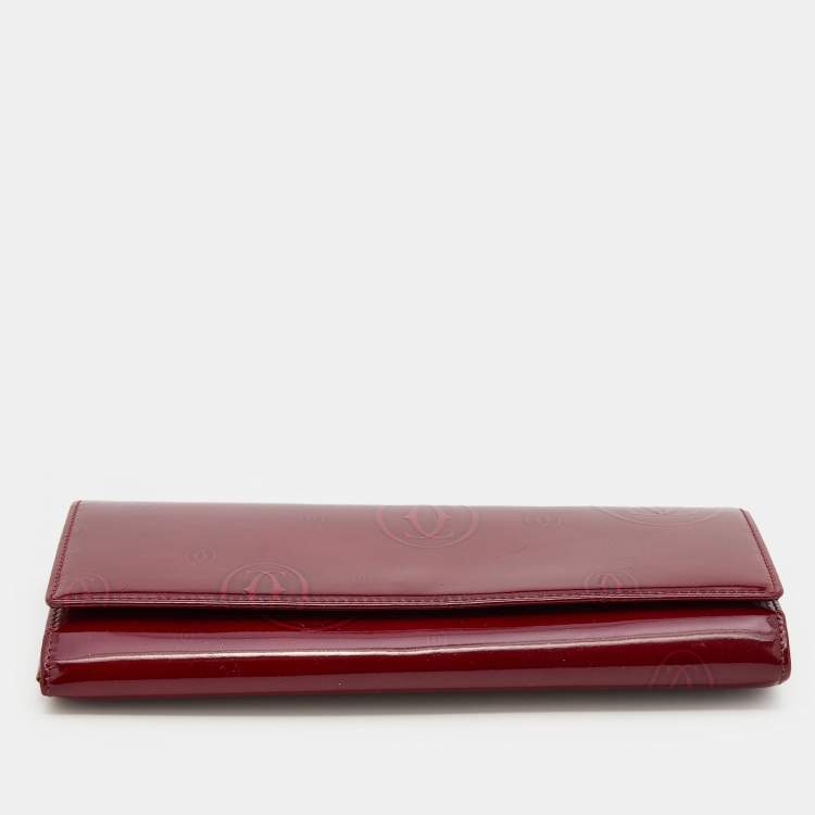 Pre Owned Cartier Dark Red Patent Leather Happy Birthday Continental Wallet