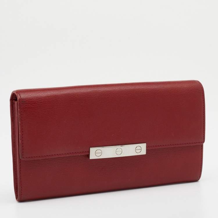 Pre Owned Cartier Red Leather Love Flap Continental Wallet
