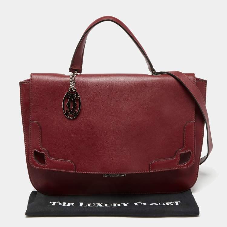 Pre Owned Cartier Burgundy Leather and Suede Marcello De Cartier Flap Top Handle Bag