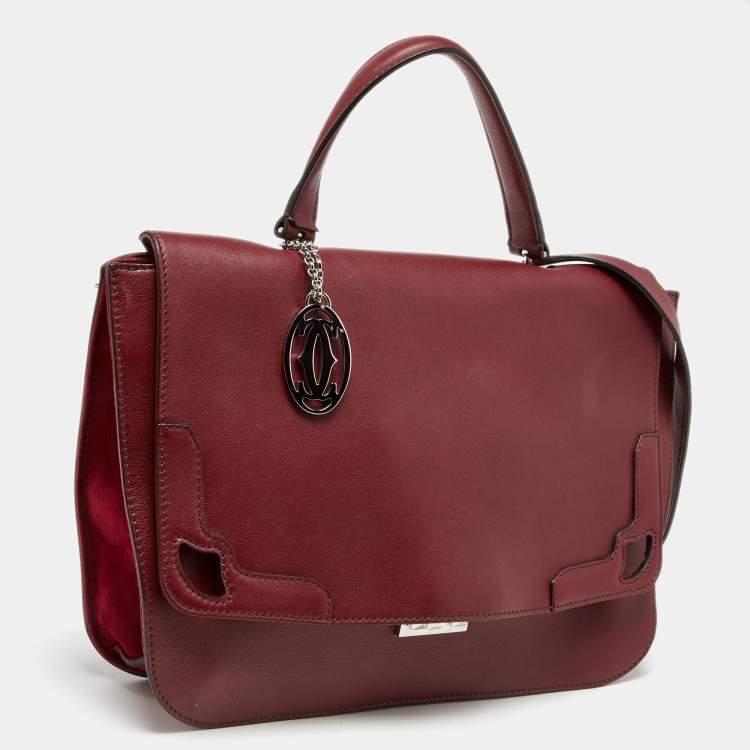 Pre Owned Cartier Burgundy Leather and Suede Marcello De Cartier Flap Top Handle Bag