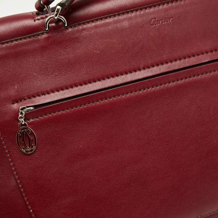 Pre Owned Cartier Burgundy Leather and Suede Marcello De Cartier Flap Top Handle Bag