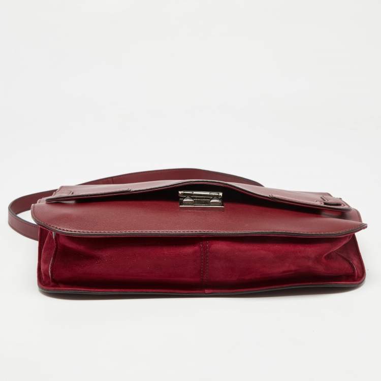 Pre Owned Cartier Burgundy Leather and Suede Marcello De Cartier Flap Top Handle Bag