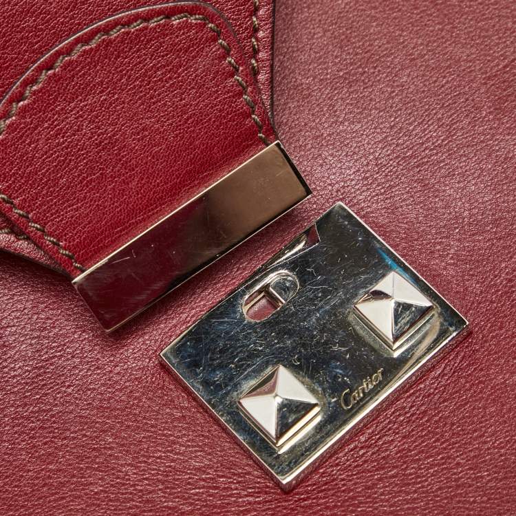 Pre Owned Cartier Burgundy Leather and Suede Marcello De Cartier Flap Top Handle Bag