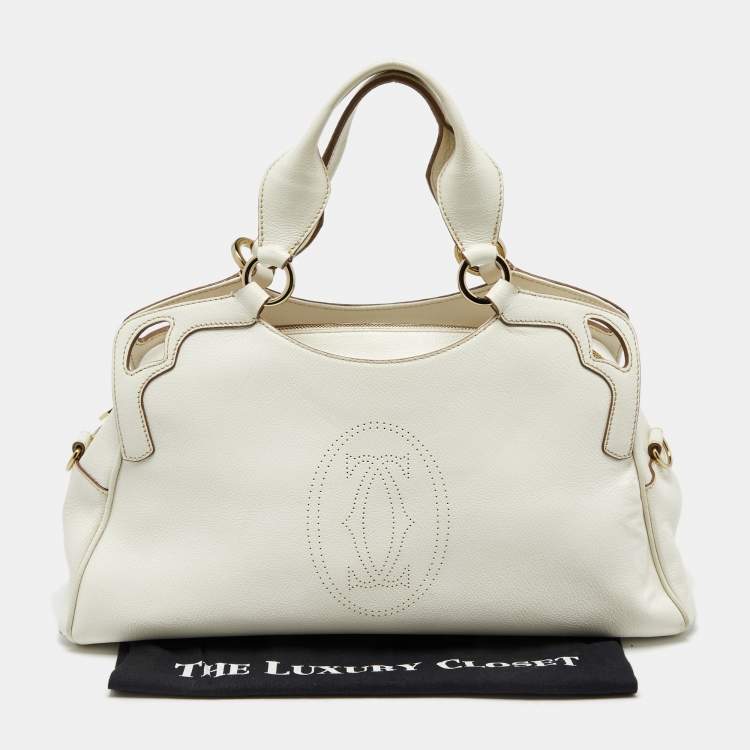 Pre Owned Cartier White Leather Medium Marcello de Cartier Bag