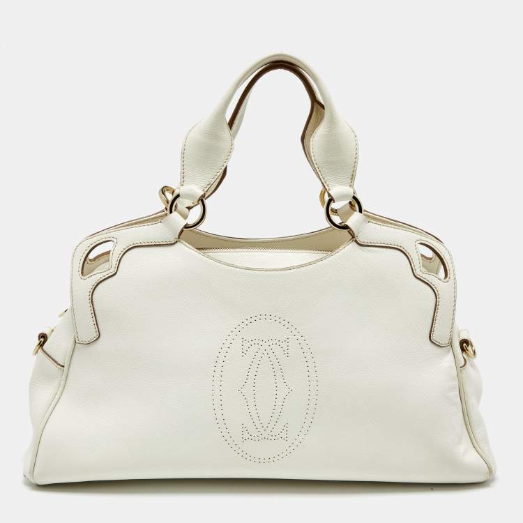 Pre Owned Cartier White Leather Medium Marcello de Cartier Bag