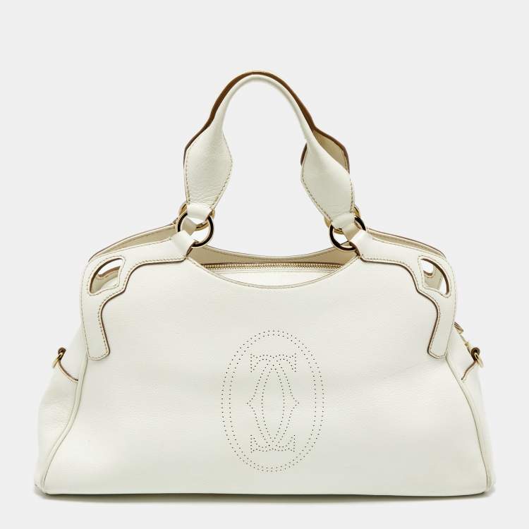 Pre Owned Cartier White Leather Medium Marcello de Cartier Bag