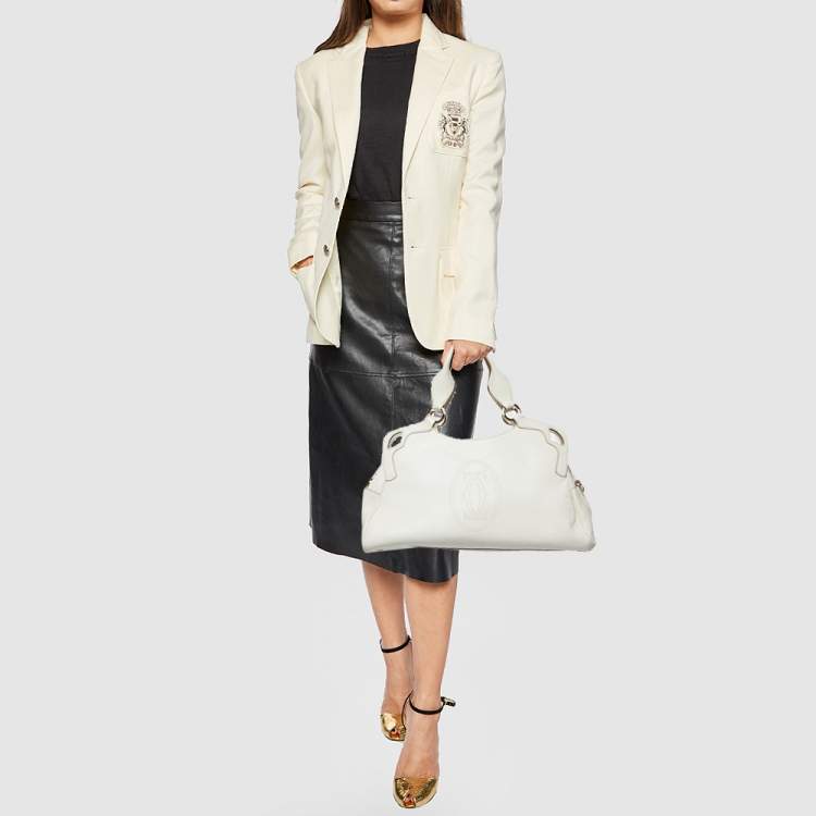 Pre Owned Cartier White Leather Medium Marcello de Cartier Bag