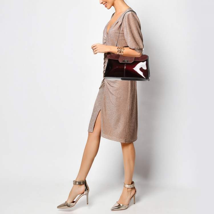 Pre Owned Cartier Burgundy Python, Suede and Patent Leather Feminine Line Top Handle Bag