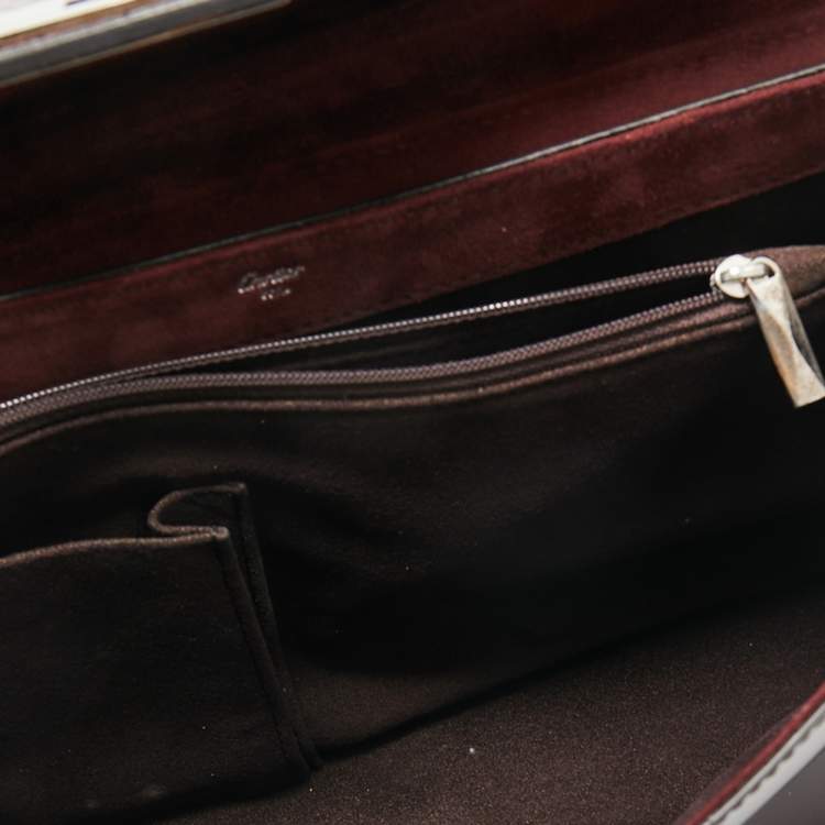 Pre Owned Cartier Burgundy Python, Suede and Patent Leather Feminine Line Top Handle Bag