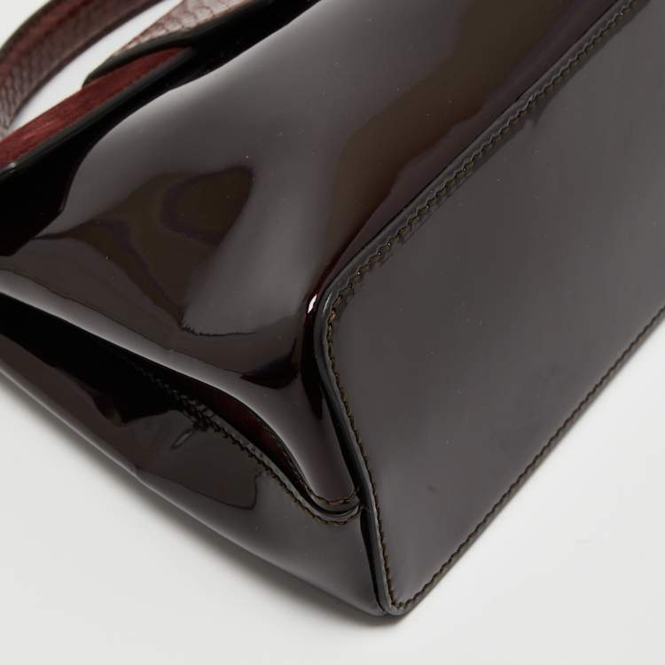 Pre Owned Cartier Burgundy Python, Suede and Patent Leather Feminine Line Top Handle Bag