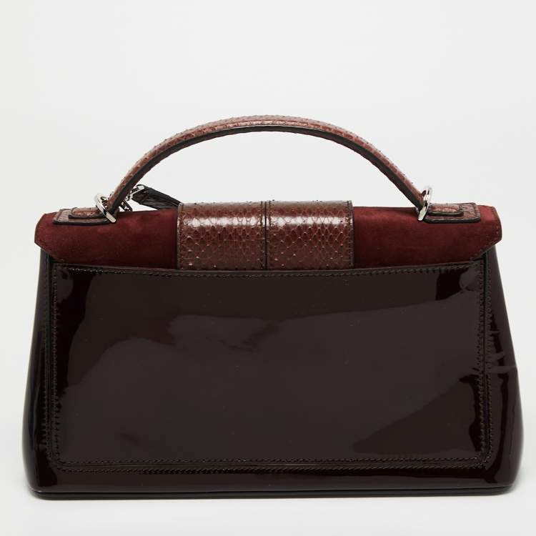 Pre Owned Cartier Burgundy Python, Suede and Patent Leather Feminine Line Top Handle Bag