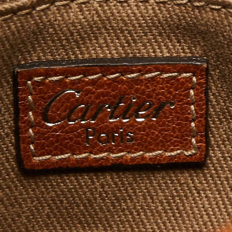 Pre Owned Cartier Brown Leather and Snakeskin Flap Shoulder Bag