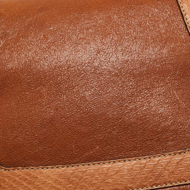 Pre Owned Cartier Brown Leather and Snakeskin Flap Shoulder Bag