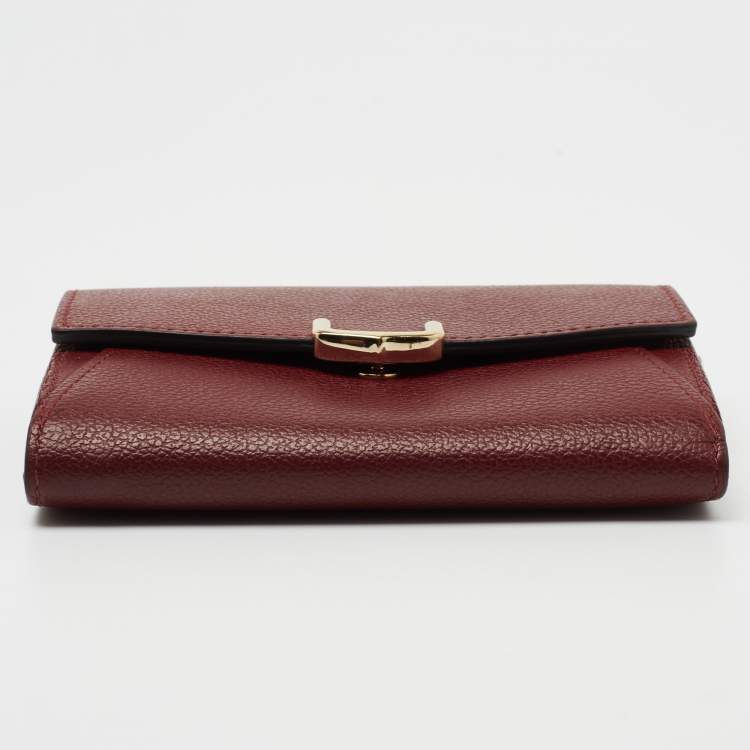 Pre Owned Cartier Maroon Red Leather C De Cartier Compact Wallet