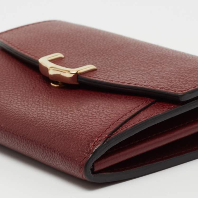 Pre Owned Cartier Maroon Red Leather C De Cartier Compact Wallet
